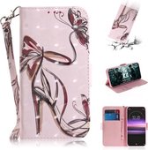 3D-schilderijpatroon Gekleurde tekening Horizontale leren flip-hoes met houder & kaartsleuven & portemonnee voor Sony Xperia 1 / Xperia XZ4 (vlinder hoge hakken)