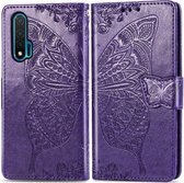 Voor Huawei Nova 6 Butterfly Love Flower Reliëf Horizontale Flip Leren Case met Beugel / Kaartsleuf / Portemonnee / Lanyard (Donkerpaars)