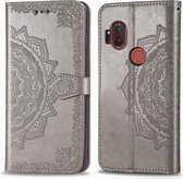 Voor Moto One Hyper Halverwege Mandala Embossing Pattern Horizontale Flip lederen tas met houder & kaartsleuven & portemonnee & fotolijst & lanyard (grijs)