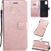 Voor Galaxy A51 Pressed Printing Butterfly Pattern Horizontale Flip PU Leather Case met houder & kaartsleuven & portemonnee & Lanyard (Rose Gold)