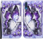 Voor Samsung Galaxy A70 Gekleurde Tekening Patroon Horizontale Flip Leren Case met Houder & Kaartsleuven & Portemonnee (Paarse Bloem Vlinder)