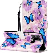 Voor Samsung Galaxy M31 Olie Reliëf Gekleurd Tekening Patroon Horizontaal Flip PU Leren Case met Houder & Kaartsleuven & Portemonnee (Paarse Bloem Vlinder)