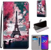 Voor ZTE Axon 11 SE 5G Gekleurde Tekening Cross Textuur Horizontale Flip PU Lederen Case met Houder & Kaartsleuven & Portemonnee & Lanyard (Pink Flower Tower Bridge)