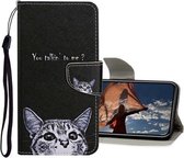 Gekleurde tekening patroon horizontale flip lederen tas met houder & kaartsleuven & portemonnee voor iPhone 12 mini (kleine kat)