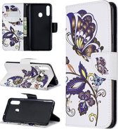 Voor Galaxy A20s Patroon Gekleurde Tekening Horizontale Flip Leren Case met Houder & Kaartsleuven & Portemonnee (Witte Vlinder)