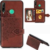 Voor Huawei P40 Lite E / Y7P Mandala Reliëf Magnetische Doek PU + TPU + PC Case met Houder & Kaartsleuven & Portemonnee & Fotolijst & Riem (Bruin)