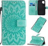 Voor Huawei P40 Lite / Nova 6 se Geperst Afdrukken Zonnebloempatroon Horizontale Flip PU Leren Case met Houder & Kaartsleuven & Portemonnee & Lanyard (Groen)