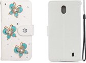 Voor Nokia 1 Plus Horizontale Flip Effen Kleur Strass Leren Case met Kaartsleuf & Portemonnee & Houder (Drie Vlinders)