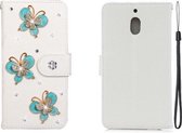 Voor Nokia 2.1 horizontale flip effen kleur strass lederen tas met kaartsleuf & portemonnee & houder (drie vlinders)