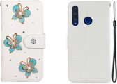 Voor Huawei Honor 10 Lite Horizontale Flip Effen Kleur Strass Leren Case met Kaartsleuf & Portemonnee & Houder (Drie Vlinders)