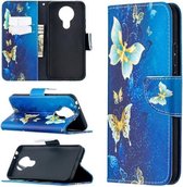 Voor Nokia 3.4 Gekleurde tekening patroon Horizontale flip lederen tas met houder & kaartsleuven & portemonnee (gouden vlinder)
