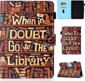 Voor Kindle Youth Versie 2019 Gekleurde tekening Stiksels Horizontale flip lederen tas, met houder en kaartsleuven (bibliotheek)