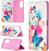 Voor Huawei P smart 2021 / Y7a Gekleurd tekeningpatroon Onzichtbaar Magnetisch Horizontaal Flip PU-lederen hoes met houder & kaartsleuven & portemonnee (twee vlinders)