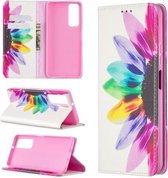 Voor Huawei P smart 2021 / Y7a Gekleurde Tekening Patroon Onzichtbare Magnetische Horizontale Flip PU Lederen Case met Houder & Kaartsleuven & Portemonnee (Zonnebloem)