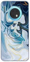 3D Marble Soft Silicone TPU Case Cover Bracket voor Huawei Mate 30 (Golden Line Blue)