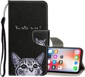 Voor iPhone X / XS Gekleurd tekeningpatroon Horizontaal leren flip-hoesje met houder & kaartsleuven & portemonnee (kleine kat)