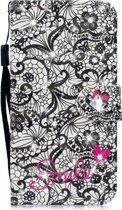 3D Diamond Encrusted Painting Pattern Gekleurde tekening Horizontale Flip PU lederen hoes met houder & kaartsleuven & portemonnee voor Huawei P30 (Lace Flower)