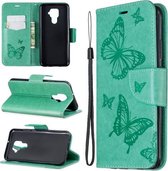 Voor Huawei Mate 30 Lite Twee Vlinders Reliëfpatroon Horizontale Flip Leren Case met Houder & Kaartsleuf & Portemonnee & Lanyard (Groen)