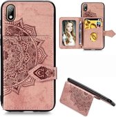 Voor Huawei Y5 (2019) Mandala Reliëf Magnetische Doek PU + TPU + PC Case met Houder & Kaartsleuven & Portemonnee & Fotolijst & Riem (Rose Goud)