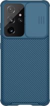 Voor Samsung Galaxy S21 Ultra 5G NILLKIN Black Mirror Pro Series Camshield Volledige Dekking Stofdicht Krasbestendig Telefoon Case (Blauw)