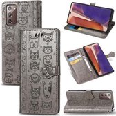 Voor Samsung Galaxy Note20 Ultra Leuke Kat en Hond Reliëf Horizontale Flip Leren Case met Beugel / Kaartsleuf / Portemonnee / Lanyard (Grijs)