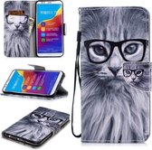 Voor Huawei Honor 7C Gekleurde Tekening Patroon Horizontale Flip TPU + PU Lederen Case met Houder & Kaartsleuven & Portemonnee & Lanyard (Mode Kat)