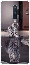 Voor OnePlus 8 gekleurd tekeningpatroon zeer transparant TPU beschermhoes (Cat Tiger)