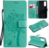 Voor Huawei P Smart 2021 Boom & Kat Patroon Geperst Afdrukken Horizontale Flip PU Lederen Case met Houder & Kaartsleuven & Portemonnee & Lanyard (Groen)