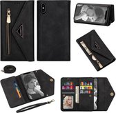 Voor iPhone XR Skin Feel Rits Horizontale Flip Leren Case met Houder & Kaartsleuven & Fotolijst & Lanyard & Lang Touw (Zwart)
