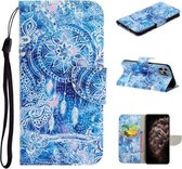 Voor iPhone 11 Pro Gekleurd tekeningpatroon Horizontaal Flip TPU + PU lederen hoesje met houder & kaartsleuven & portemonnee & lanyard (blauw windgong)