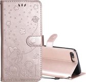 Voor iPhone 8 Plus / 7 Plus Kat Bee Embossing Patroon Schokbestendig Horizontaal Flip Leren Hoesje met Houder & Kaartsleuven & Portemonnee (Rose Goud)