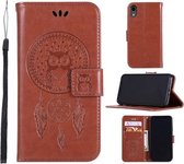 Windgong Uil Embossing Patroon Horizontale Leren Flip Case voor iPhone XR, met Houder & Kaartsleuven & Portemonnee (Bruin)