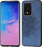Voor Galaxy S20 Ultra Mandala stoffen hoes met reliëf PC + TPU mobiele telefoonhoes met magnetische functie en draagriem (blauw)