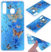 Cartoon patroon goudfolie stijl Dropping Glue TPU zachte beschermhoes voor Galaxy A50 (blauwe vlinder)