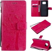 Voor Xiaomi Poco X3 NFC Tree & Cat Pattern Pressed Printing Horizontale Flip PU Leather Case met houder & kaartsleuven & portemonnee & Lanyard (Rose Red)