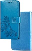 Voor Galaxy A70s Lucky Clover Pressed Flowers Pattern Leather Case met houder & kaartsleuven & portemonnee & draagriem (blauw)