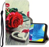 Voor Galaxy A20 / A30 3D gekleurde tekening horizontale flip PU lederen tas met houder & kaartsleuven & portemonnee (rode roos)