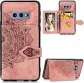 Voor Galaxy S10e Mandala in reliëf gemaakte stoffen kaarthoes Mobiele telefoonhoes met magnetische en beugelfunctie met kaarttas / portemonnee / fotolijstfunctie met draagriem (roségoud)