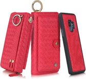 Voor Galaxy S9 POLA Multifunctioneel Fashion Weave Magnetisch Horizontaal Flip Leren Hoesje met Kaartsleuven & Portemonnee & Fotolijst & Lanyard (Rood)