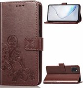 Voor Galaxy Note10 Lite / A81 / M60s Lucky Clover Pressed Flowers Pattern Leather Case met houder & kaartsleuven & portemonnee & draagriem (bruin)