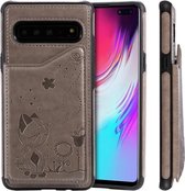 Voor Galaxy S10 5G Cat Bee Embossing Pattern Schokbestendige beschermhoes met kaartsleuven en fotolijst (grijs)