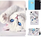 Voor Huawei MatePad T8 Naaigaren Horizontaal Geschilderd Platte Lederen Case met Pen Cover & Anti Slip Strip & Card Slot & Houder (Witte Kat)