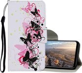Voor Huawei Y6p Gekleurde Tekening Patroon Horizontale Flip Leren Case met Houder & Kaartsleuven & Portemonnee (Vier Vlinders)