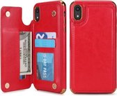Voor iPhone XR POLA TPU + pc-beplating Volledige dekking Beschermhoes met houder & kaartsleuven en fotolijst (rood)