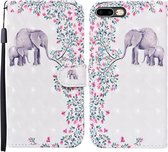 Voor iPhone 8 Plus / 7 Plus 3D Geschilderd Patroon Horizontale Flip Leren Case met Houder & Portemonnee & Kaartsleuf & Lanyard (Bloem Olifant)