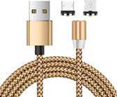 2-in-1 USB naar 8-pins + micro-USB magnetische metalen interface Gevlochten nylon oplaadkabel, lengte: 2 m (goud)
