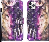 Voor iPhone 12/12 Pro 3D Geschilderd Patroon Horizontale Flip Leren Case met Houder & Portemonnee & Kaartsleuf & Lanyard (Windgong Wolf)