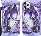 Voor iPhone 12 Pro Max 3D Geschilderd Patroon Horizontale Leren Flip Case met Houder & Portemonnee & Kaartsleuf & Lanyard (Purple Flower Butterfly)