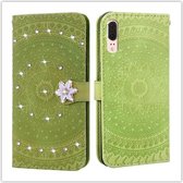 Voor Huawei P20 Pressed Printing Steken boorpatroon Horizontale Flip PU lederen tas met houder & kaartsleuven & portemonnee & & lanyard (groen)