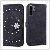 Voor Huawei P30 Pro Pressed Printing Steken boorpatroon Horizontale Flip PU lederen tas met houder & kaartsleuven & portemonnee & & lanyard (zwart)